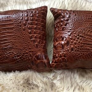 Brahmin Pecan Melbourne Brown Leather Pillow Cover Case 12 x 16-Set of 2
